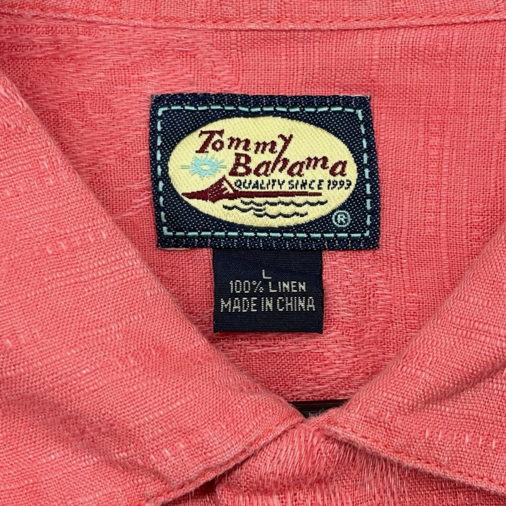 Tommy Bahama Mens Linen Salmon Vintage Button Down Short Sleeve Shirt L 10711